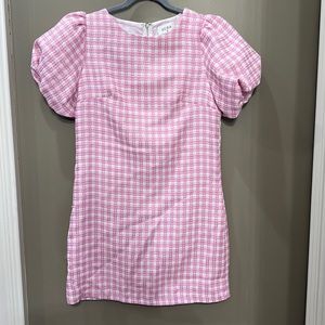 Aura Pink Gingham Dress Size Medium Puff Sleeves